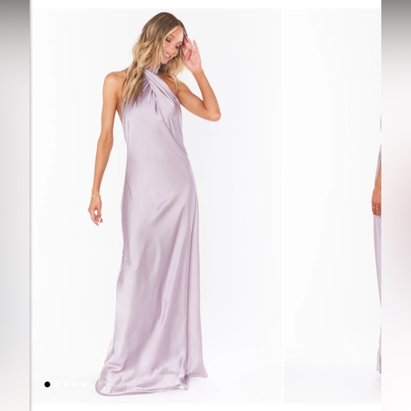 Show Me Your MuMu Dresses & Skirts - Show Me Your Mumu Jasmine Halter Satin Maxi Dress in Dusty Purple Luxe Satin